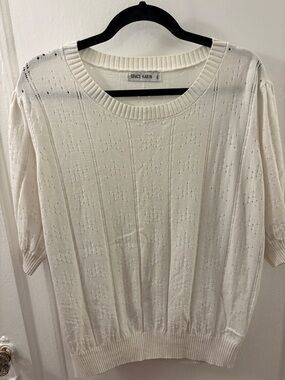 Grace Karin Ivory Short-Sleeve Open Weave Knit Pullover